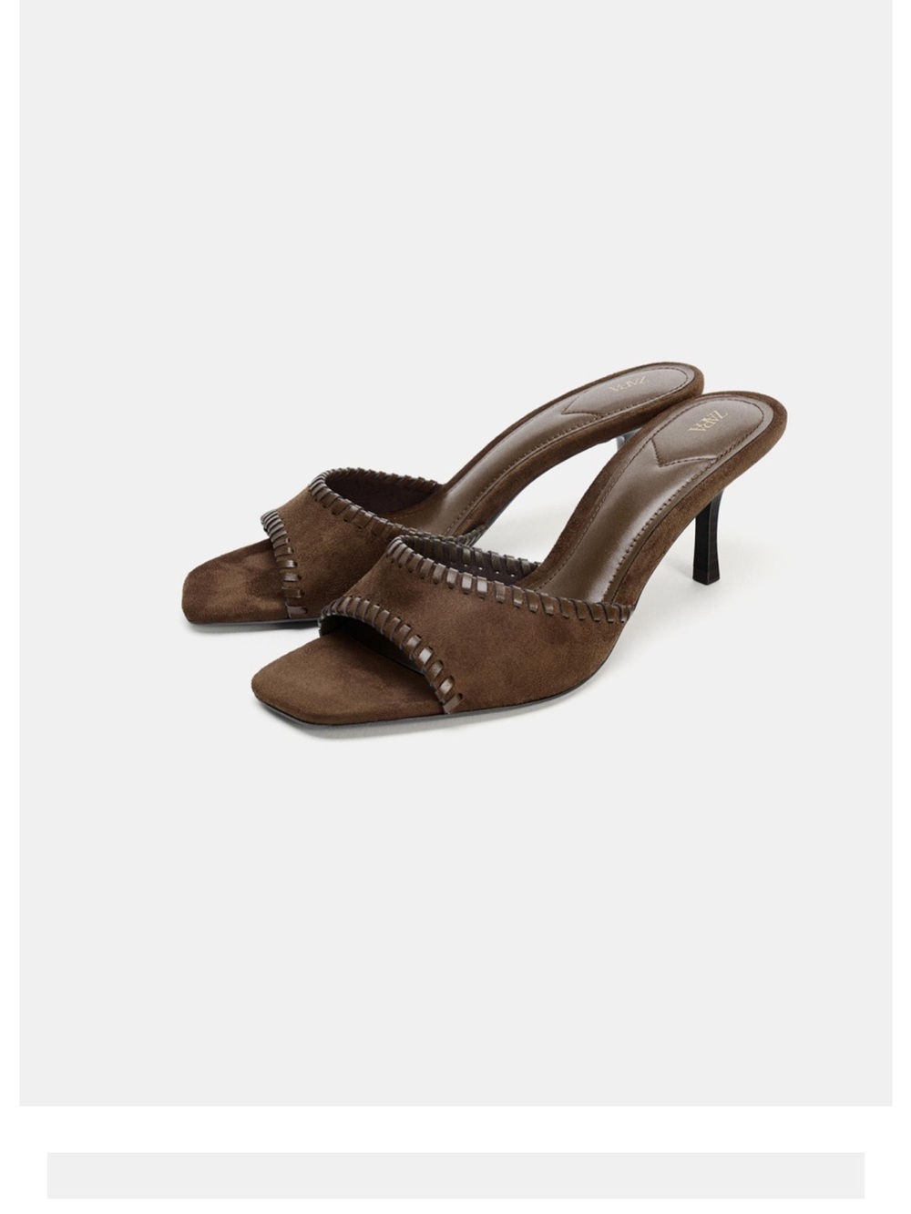Zara Brown Suede Open-Toe Mule Heels